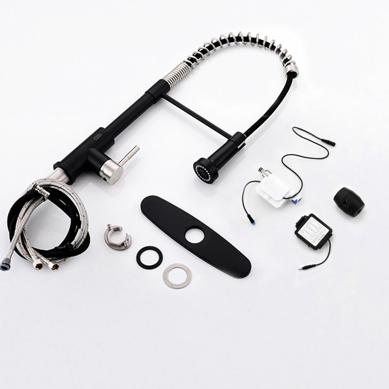 Robinet de cuisine sans contact - Automatique intelligent avec rétractable hygiénique pour éviers en noir et argent avec capteur de mouvement