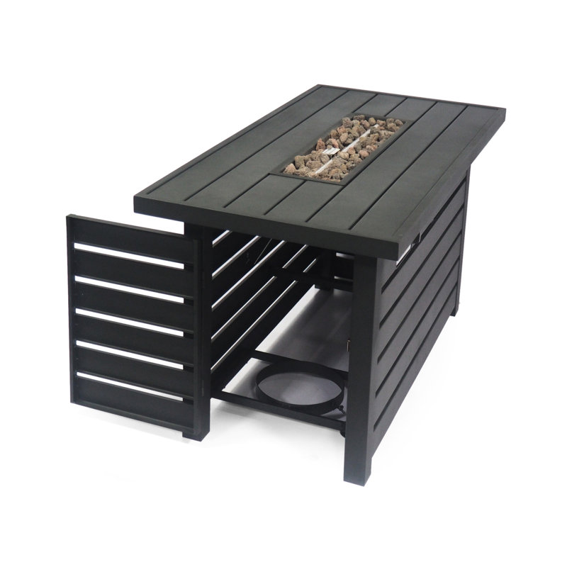 Iron Rectangular 30,000btu Fire Pit With Shielded Tank Cover - 45.00”w X 42.00”d 23.71”h, Black, Easy Assembly Guide Made Of And Hidden Storage Simple