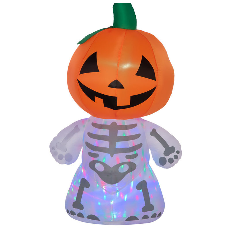 Fantôme de squelette souriant gonflable d'Halloween de 6 pi - Tête de citrouille, DEL intégrée, imperméable, installation facile pour le jardin / la fête