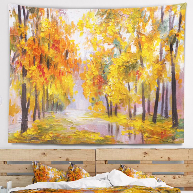 Paysage plein de tapisserie de feuilles tombées, H 32 po x l 39 po