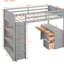 Lit mezzanine simple gris - Fonction polyvalente idéale pour les petites chambres à coucher. 14 lattes avec tablettes pour garder vos biens en bois massif organisé