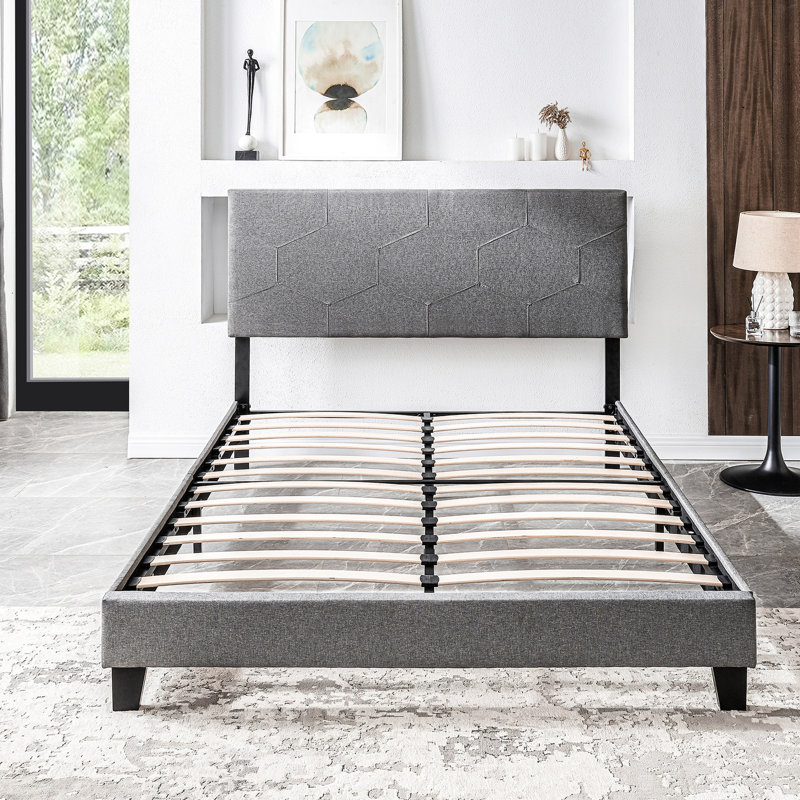 Grand cadre de lit tapissier gris avec cadre d'assemblage pratique, gris