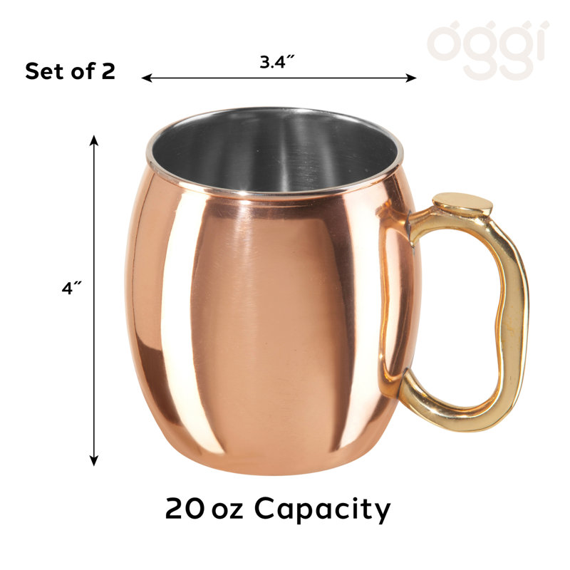 Copper Plated 20oz Moscow Mule Mugs with Brass Handles - Set of 2