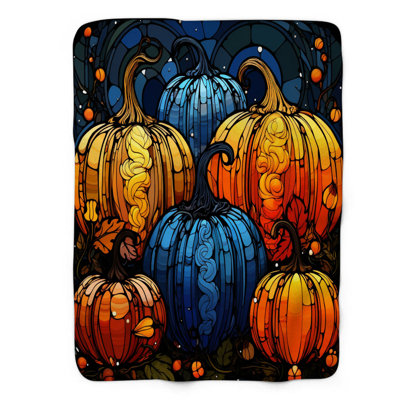 Glass Pumpkin Motifs - 1 Piece Premium Sherpa Blanket