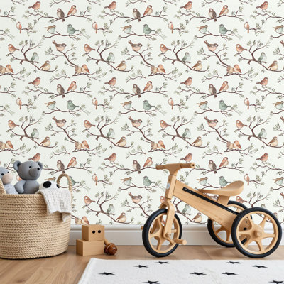 Peel and Stick Wallpaper Contact Paper Farmhouse Decor Birds Branches Seamless Self Adhesive and Removable 17.7in x 118in(45x300cm)