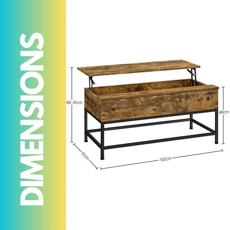 Ajten Rustic Lift Top Extendable Four Leg Coffee Table with Storage Living Room