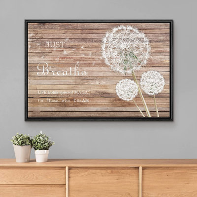 Signe, reproduction d'art sur toile, panneau mural, panneau de bois, pissenlit, typographie, nature sauvage, art numérique, réalisme, décor rustique, détente / calme pour le salon, la chambre à coucher, le bureau