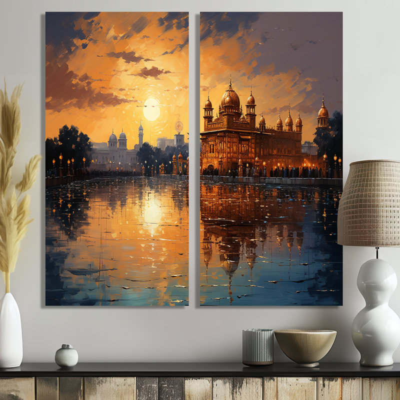 Hindouisme Golden Temple II - ensemble d'art mural jaune de 2, 40" H x 40" W, Wrapped Canvas, Does Not Apply