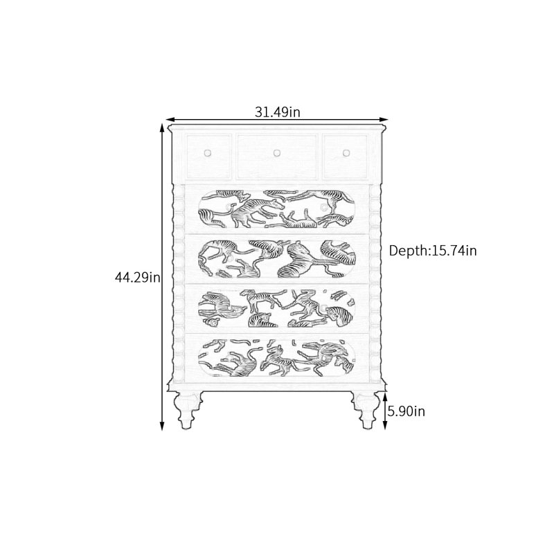 Commode en bois massif avec motif zébré, Noyer