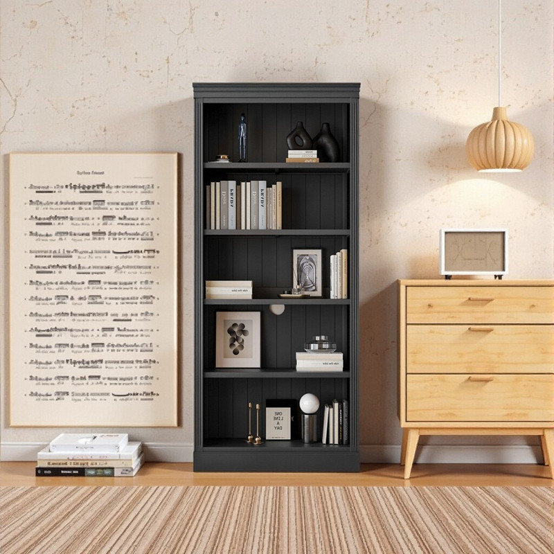 5-Tier LED Bookshelf with Adjustable Shelves, 55LB Capacity, Built-in Lighting, Black