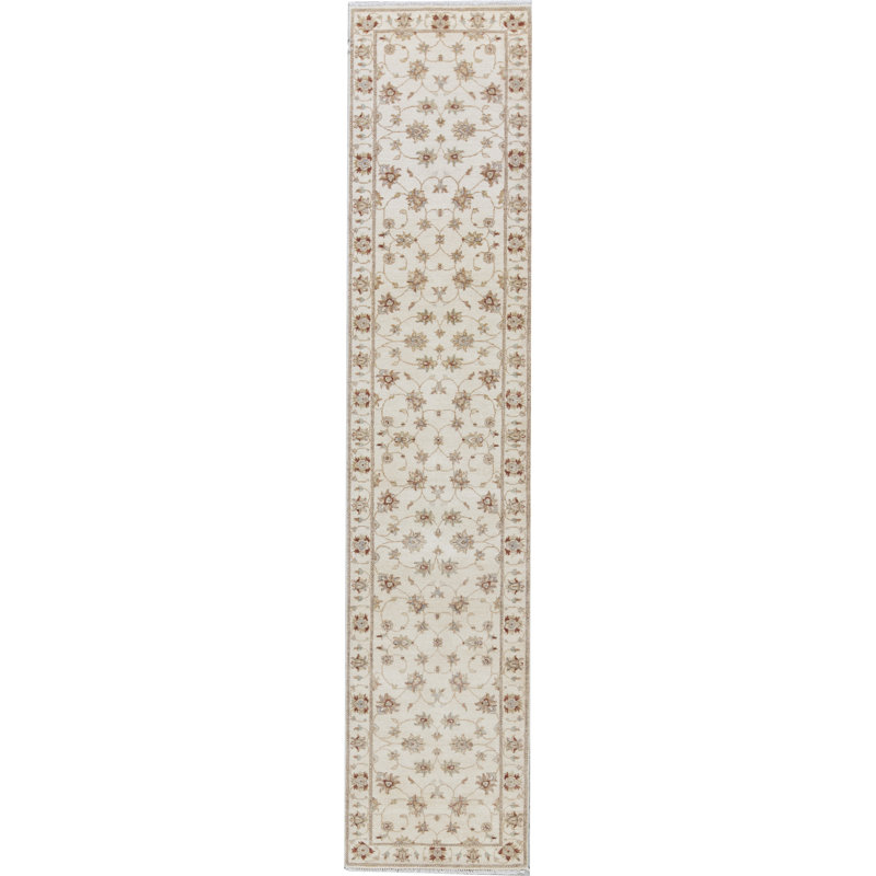 Hand-Knotted High-Quality Beige and Beige Runner