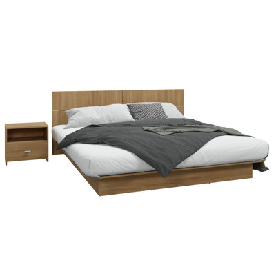 Zen Alpha Bedroom - Platform Bed with Headboard and 1 Nightstands – Easy Assembly, No Box Spring Required