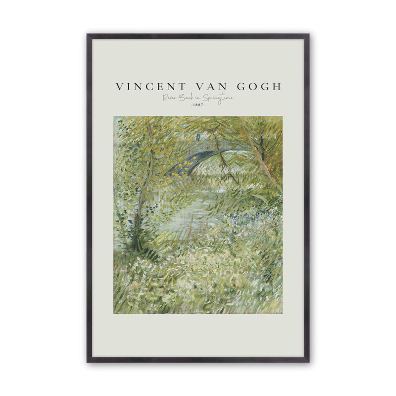 Van Gogh's River Bank in Spring print v2, H 11,25 po x l 9,25 po, Reproduction encadrée sans passe-partout, Zinc patiné