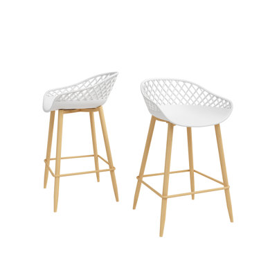 Caraballo Crippen 26" Counter Stool with Low Ergonomic Back for Indoor or Outdoor with Metal Legs and Footrest