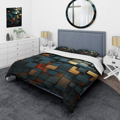 Ensemble de housse de couette à motif géométrique foncé vert et doré