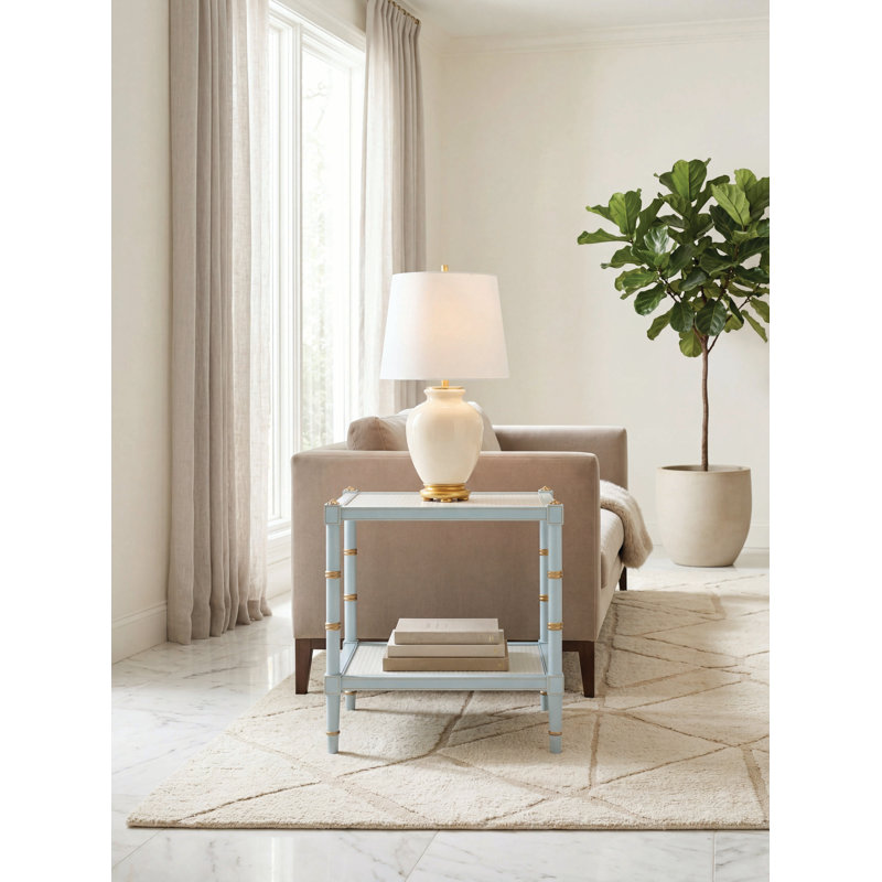 Conner Cane End Table, Light Blue
