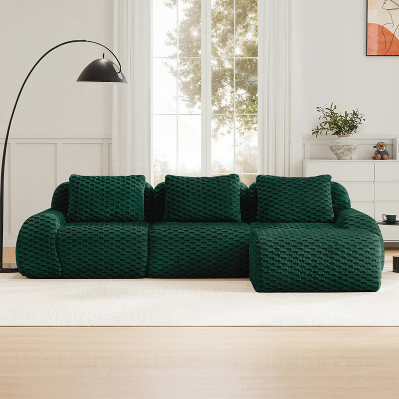 Canapé modulaire moderne en L pour salon, tissu en flanelle, repose-pieds mobile sans assemblage, Vert