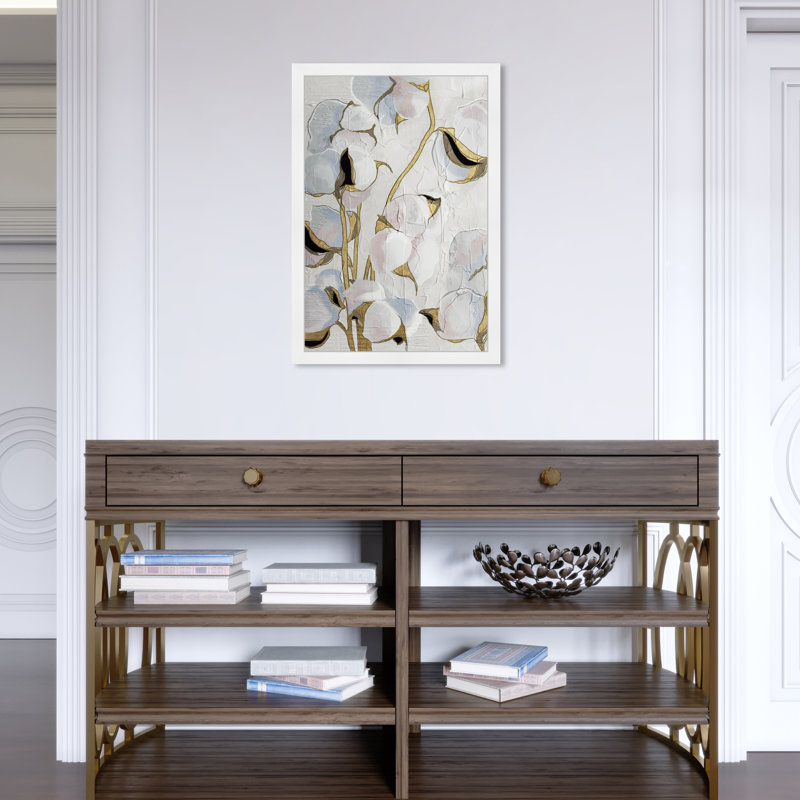 Golden Stem Floral - peinture encadrée sur papier, H 26 po x l 16 po, Cadre blanc