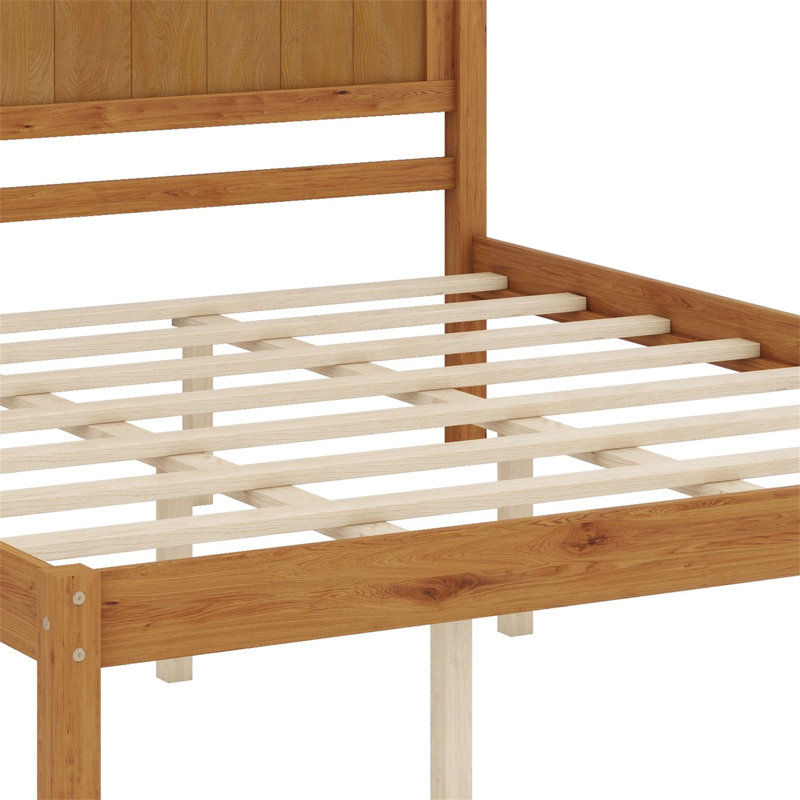 Base de lit plateforme avec tête de lit, support à lattes de bois, Chêne