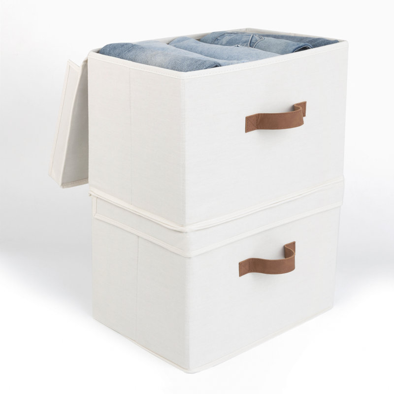 Set of 2 Storage Fabric Boxes with Lids, White