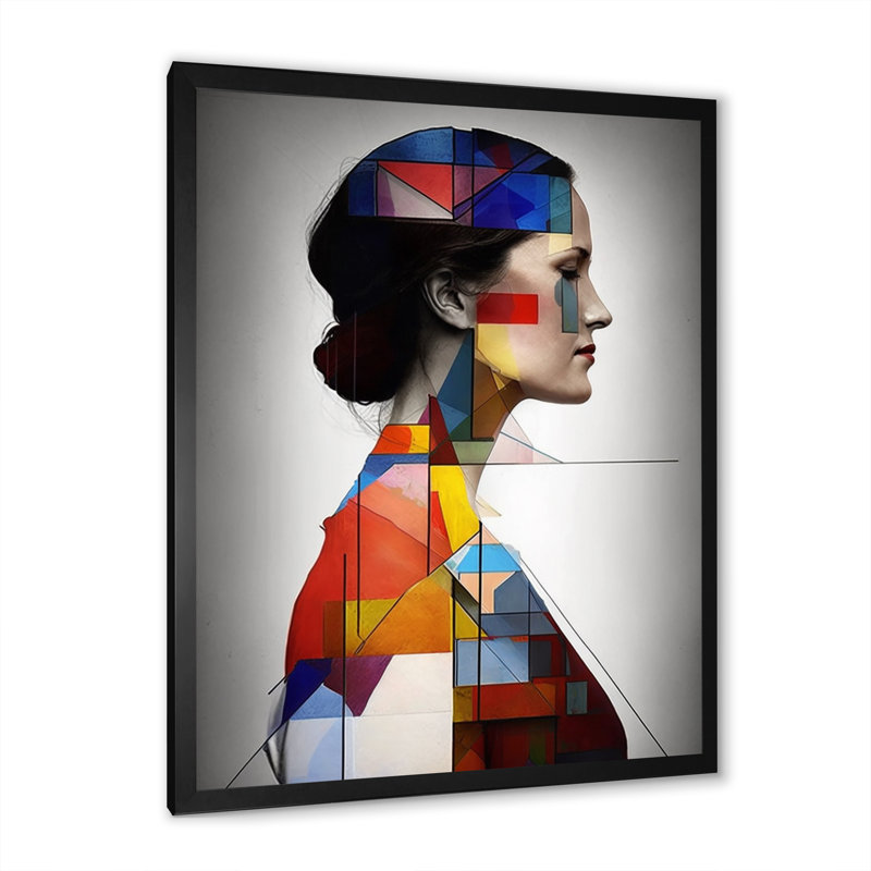 Gracieux profil cubiste sur toile, Cadre photo noir, H 20 po x l 12 po x P 1 po