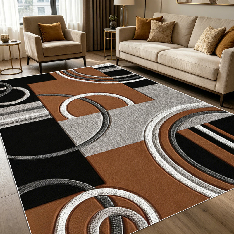 1PC Modern Geometric Circle & Block Abstract Pattern area rugs for Living Room, Soft and Comfortable, Suitable for all seasons, easy-to-maintain, machine washable Indoor floor mat, Under Table Farmhouse suitable for dining room, bedroom, home office,