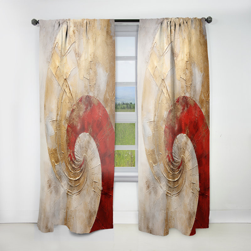 Antonie Beige Red Minimalism Spiral Potteries I - Modern Velvet Curtain - Room Darkening - 1 Panel, 52" W x 95" L