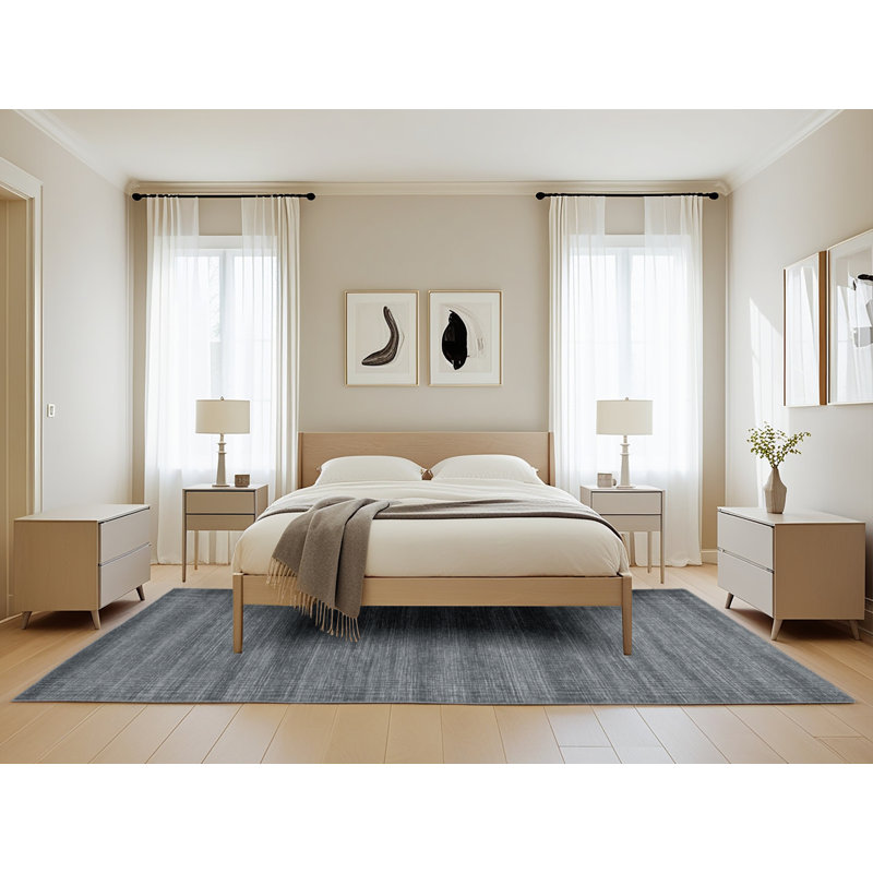 Machine Washable Solid Gray Area Rug, Rectangle 5' x 8'