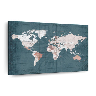 Carte du monde en acier bleu sur toile