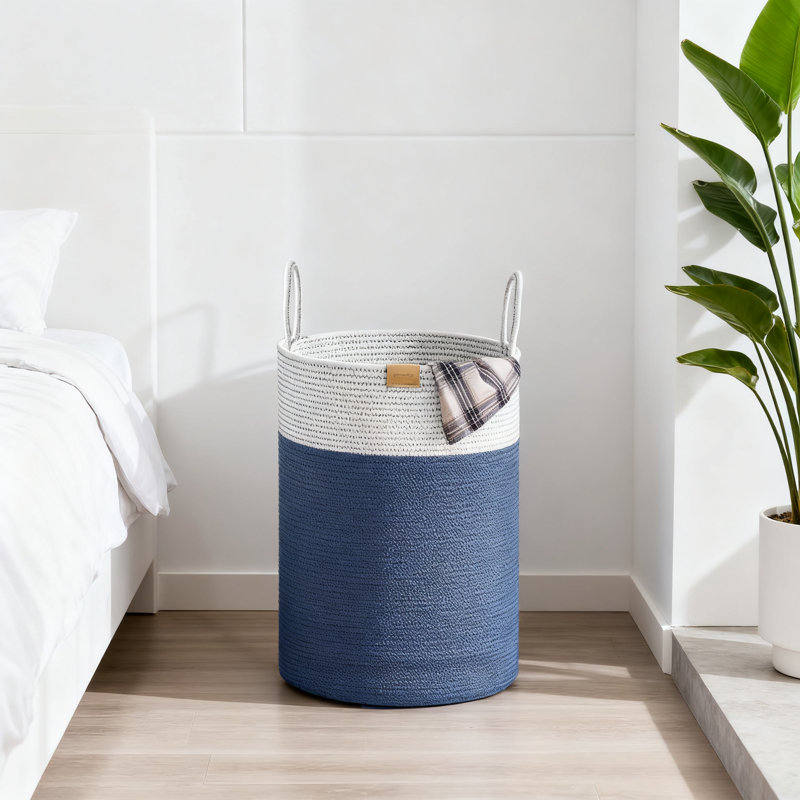 Grand panier à linge 75L, organisateur de rangement pour vêtements en corde de coton avec poignées pour la chambre à coucher, la chambre de bébé et la décoration intérieure