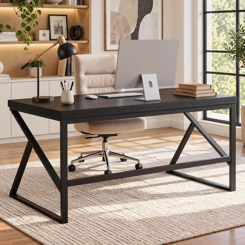 60" Computer Desk for Home Office, Industrial Writing Desk with Metal Frame, Large Workstation Table for Bedroom Apartment Study