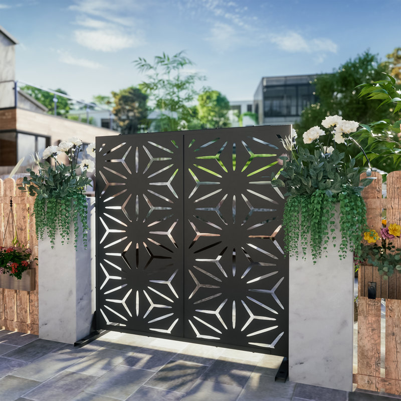 Dovelina Black Metal Freestanding Outdoor Privacy Screen 72" x 47"