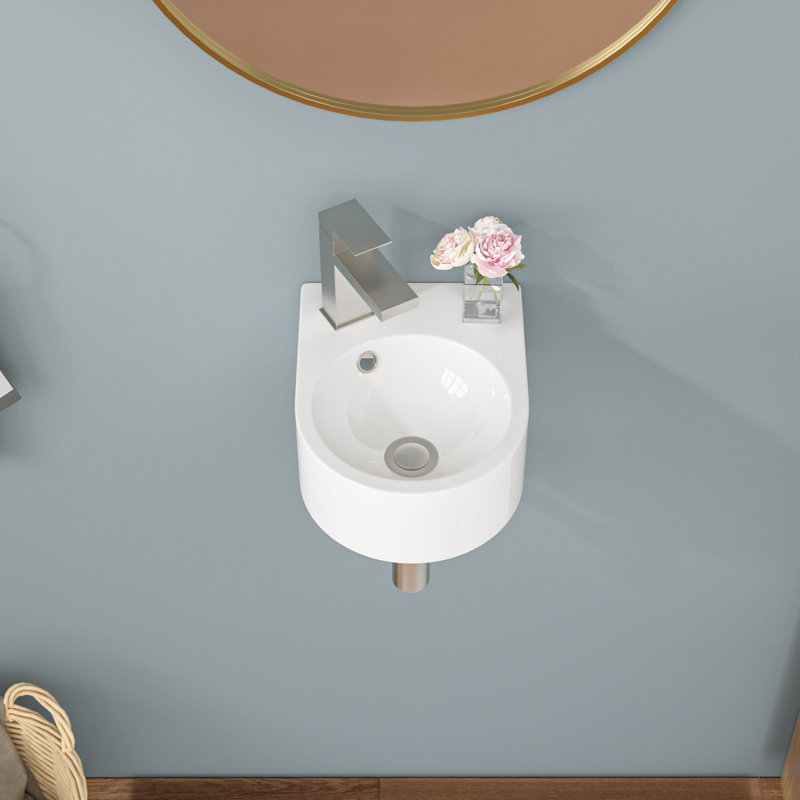 Ceramic 13" L U Shape Wall Mounted Bathroom Sink with Overflow and Faucet Hole