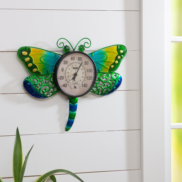 Evergreen Dragonfly Outdoor Wall Thermometer, 16 x 14 Inches Garden and  Yard Decor