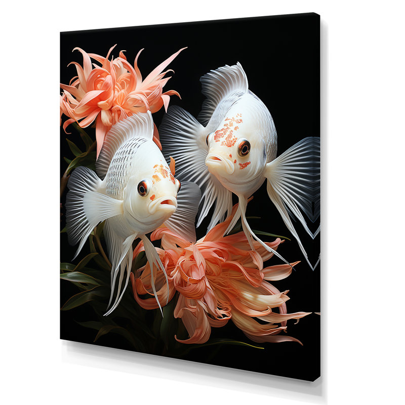 Corail classique, poisson et mouche symphonique - art mural poisson papillon, Toile tendue, H 32 po x l 16 po x P 1 po