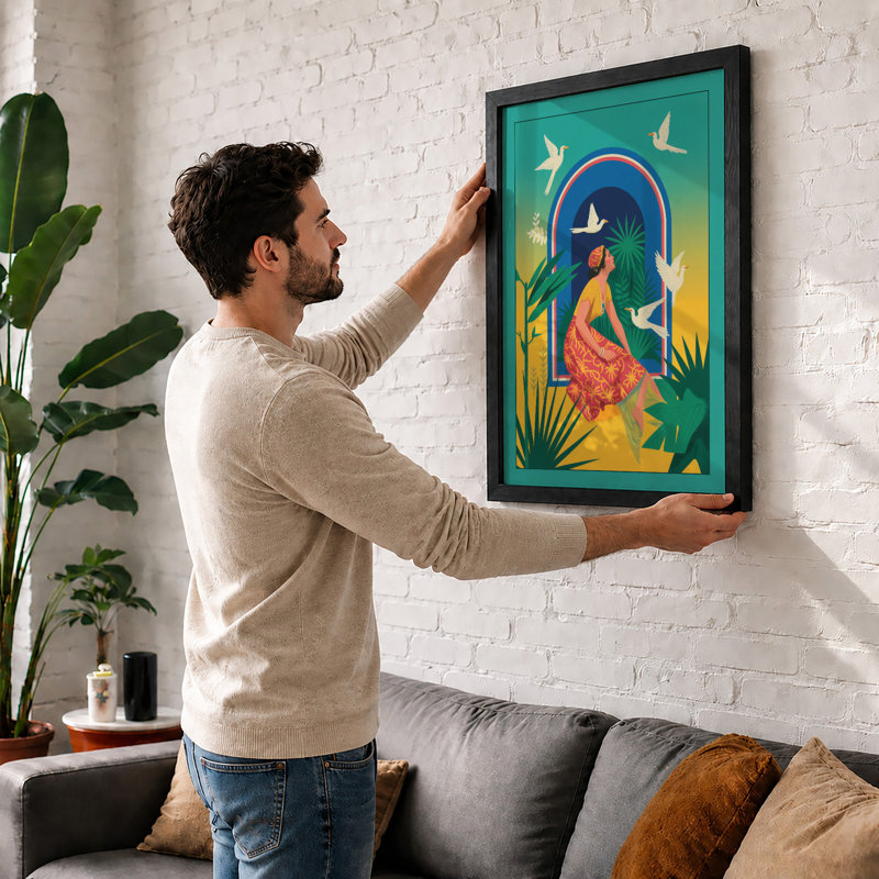 Woman in Paradise Tropical - Framed Print, A1 - 84.1 x 59.4 cm, Black