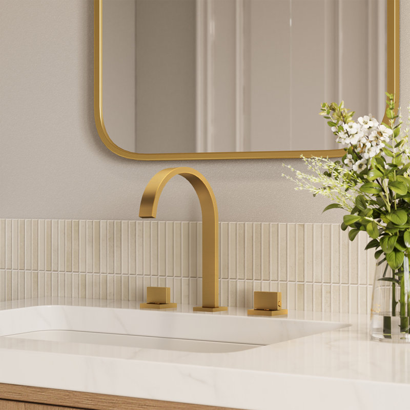 Widespread Bathroom Faucet 3 Hole, 2-handle Bathroom Sink Faucet with Drain Assembly, Brushed Gold