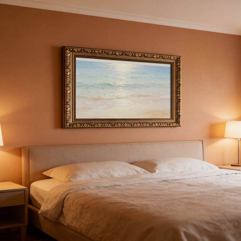Waves Beach_1 Cadre mural vintage orné – Cadre doré décoratif pour œuvres d'art., L 16 po x l 24 po