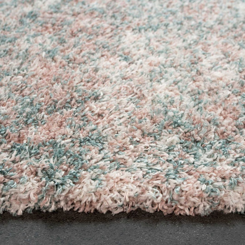 Doniece Grey Pink Blue Shaggy Rug Soft Fluffy Deep Pile Mottled Warm Bedroom Mat, Rectangle 60 x 110cm