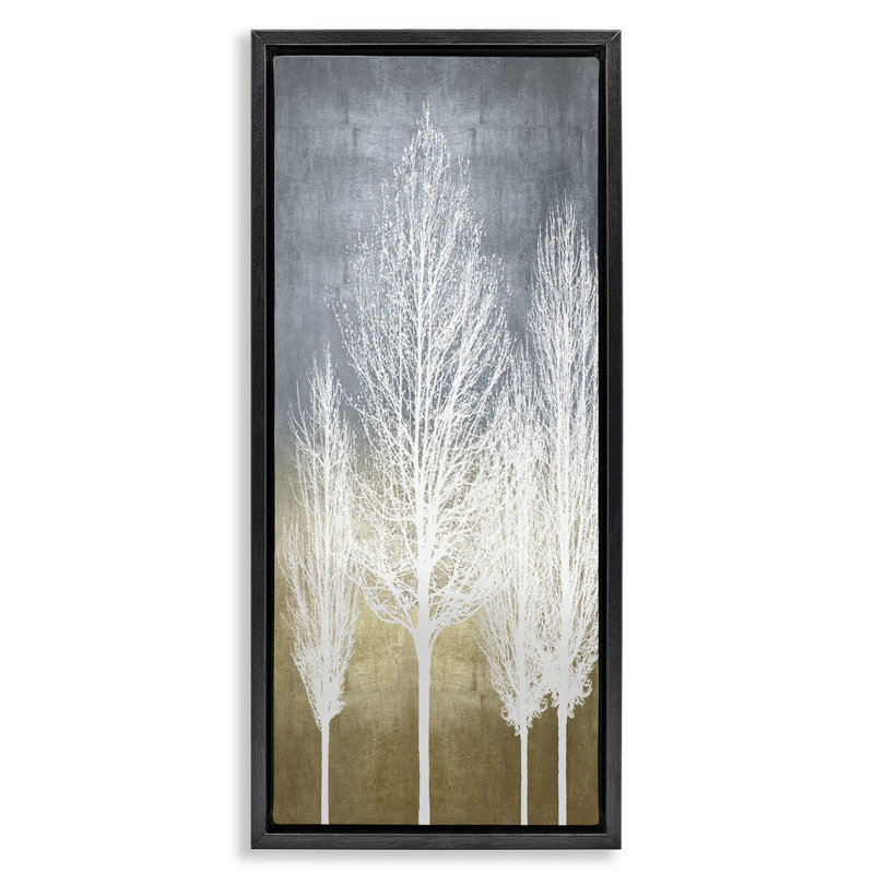 «Tall Tree Silhouettes Abstraction», art mural encadré par Kate Bennett, Cadre flottant noir de jais, H 31 po x l 15 po