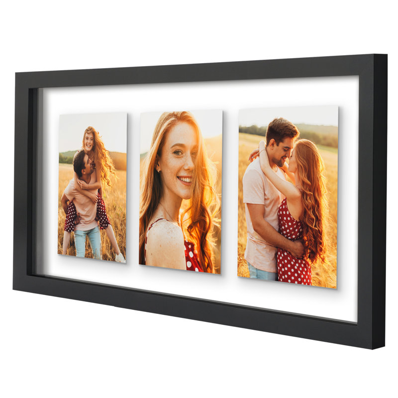 Cadre flottant Quadeer - Affichez trois photos ensemble avec un effet flottant, 10 po x 20 po, Noir