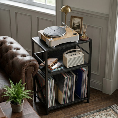 65cm H Record Player Stand with Charging Station