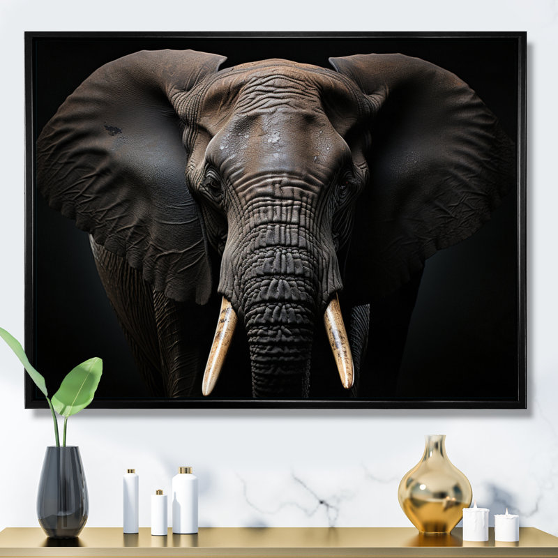 Éléphant Silent Majesty I - impression, Cadre flottant noir, H 16 po x l 32 po x P 1 po