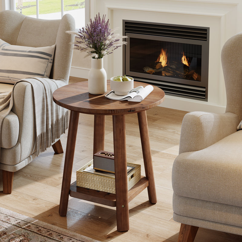 Table de bout en bois massif de 23,6 po de hauteur, 2