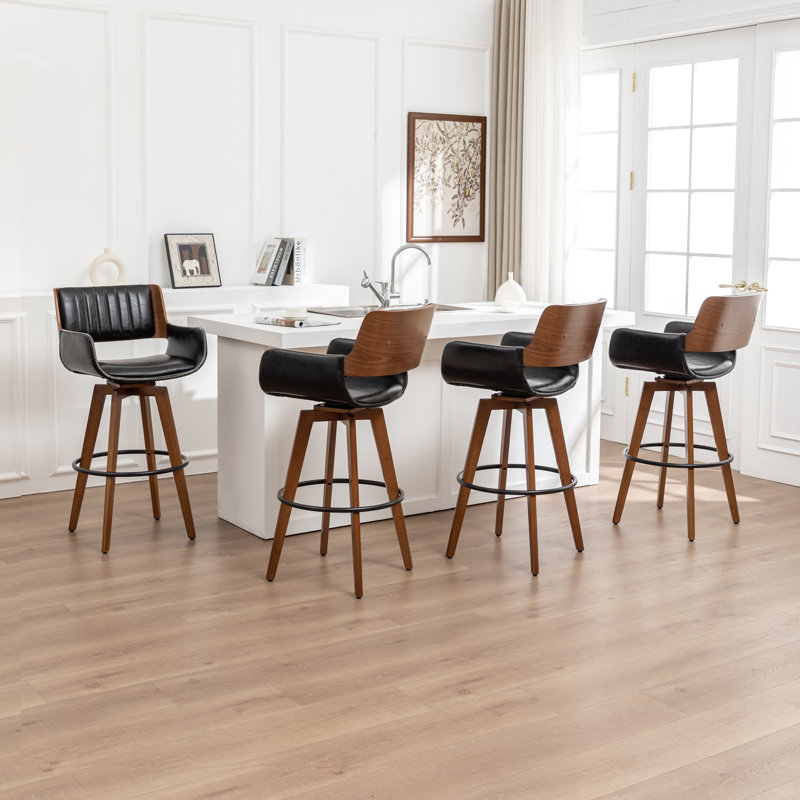Swivel Upholstered Counter Stool, Black, Bar Stool (75.5cm Seat Height)