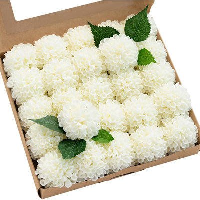 Artificial Dahlia Flowers 25Pcs Real Looking Cream Foam Fake Roses With Stems For DIY Wedding Bouquets Bridal Shower Centerpieces Floral Arrangements Party Tables Home Decoration