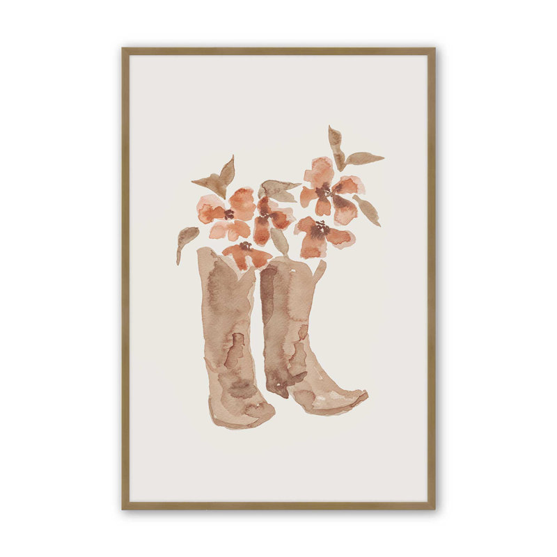 Imprimé de bottes de cowboy en fleurs, Or brossé, H 21,25 po x l 17,25 po