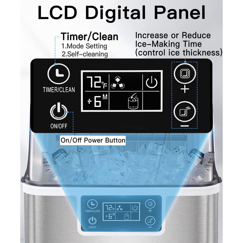 COWSAR 44 Lb. Daily Production  Cubic Ice Countertop Ice Maker,Stainless Steel, Self-Cleaning, Chewable,Adjustable thickness, Timer