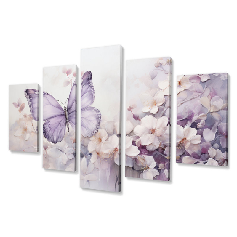 Papillon mauve enchanté vol II 5 pièces