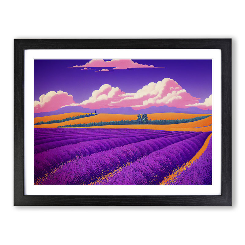 Ingenious Lavender Flower Field - Single Picture Frame Print, Black, 46cm H x 64cm W x 2cm D